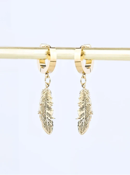 [Zestaw] Naszyjnik podwójny, piórko, stal pozłacana S309468Z00