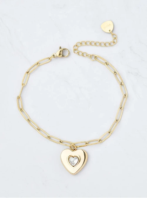 [Zestaw] Naszyjnik łańcuch, serce, stal pozłacana  S309518Z00