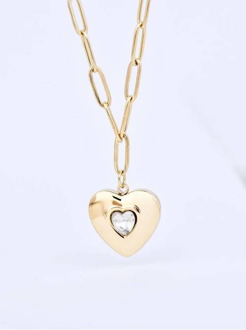 [Zestaw] Naszyjnik łańcuch, serce, stal pozłacana  S309518Z00