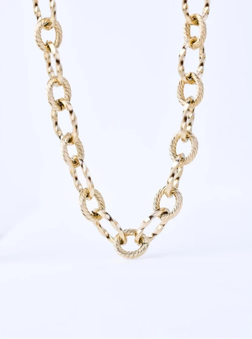 [Zestaw] Naszyjnik łańcuch, baza Charms, stal pozłacana S309744Z00