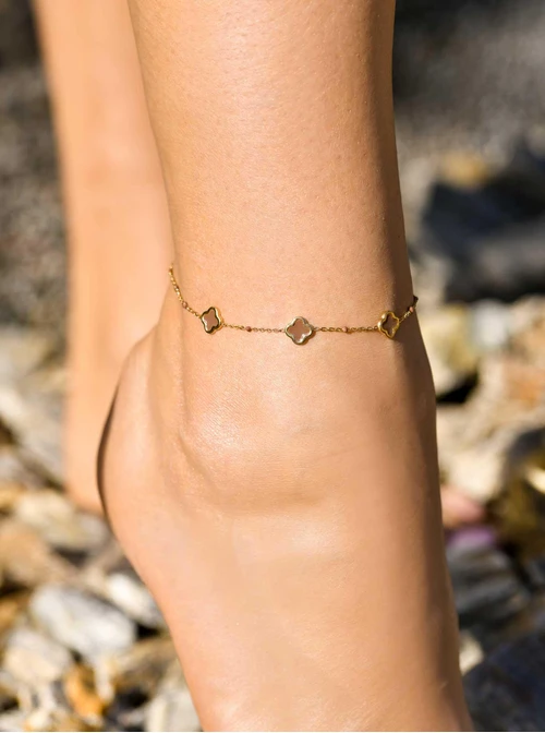 Bransoletka koniczynki mocha, stal pozłacana S109626Z13