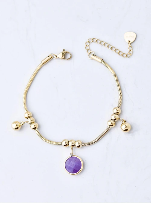 Bransoletka kuleczki, Ametyst, stal pozłacana  S109840Z00