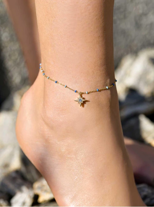 Bransoletka na kostkę, gwiazdka, stal pozłacana S109615Z04