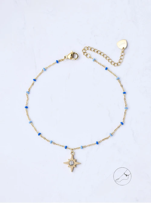 Bransoletka na kostkę, gwiazdka, stal pozłacana S109615Z04