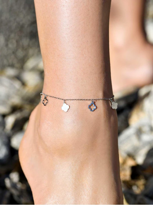 Bransoletka na kostkę, koniczynki, stal  S109625S00