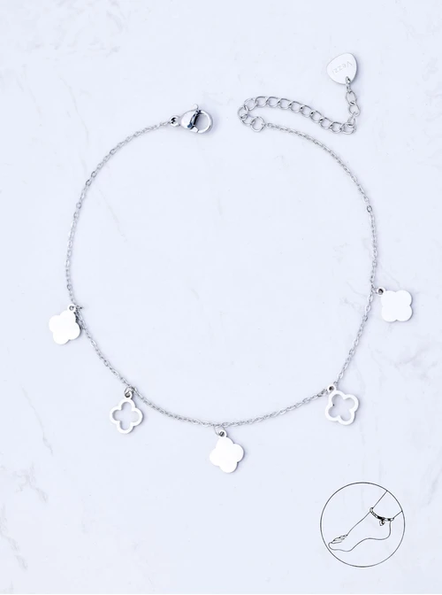 Bransoletka na kostkę, koniczynki, stal  S109625S00