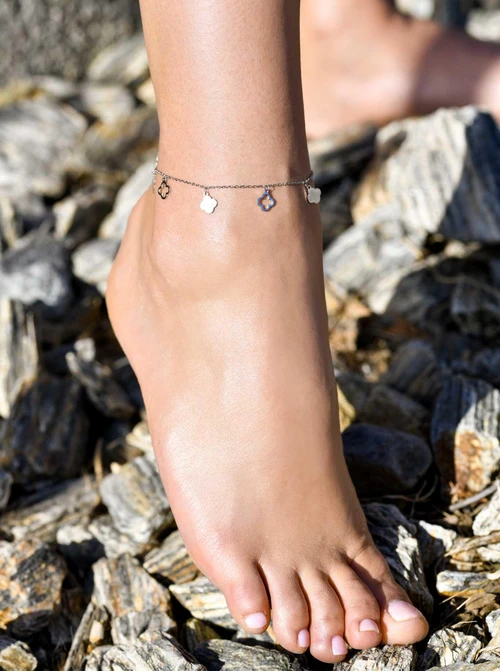 Bransoletka na kostkę, koniczynki, stal  S109625S00