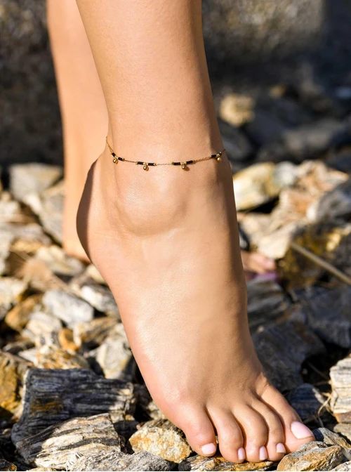 Bransoletka na kostkę koraliki Miyuki, stal pozłacana S109633Z01