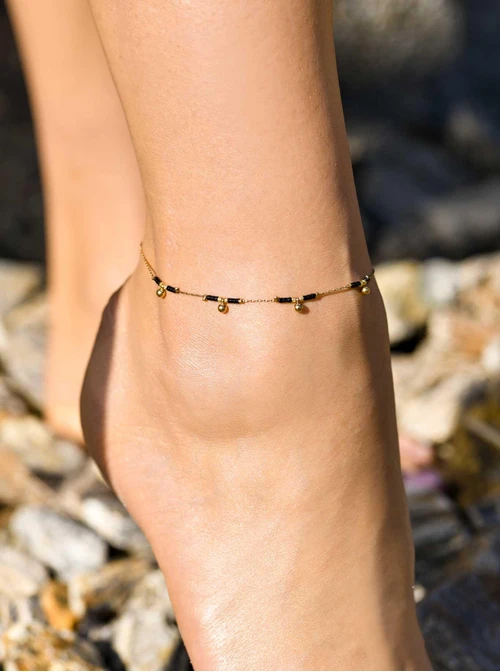 Bransoletka na kostkę koraliki Miyuki, stal pozłacana S109633Z01