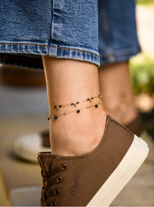 Bransoletka na kostkę koraliki Miyuki, stal pozłacana S109633Z01