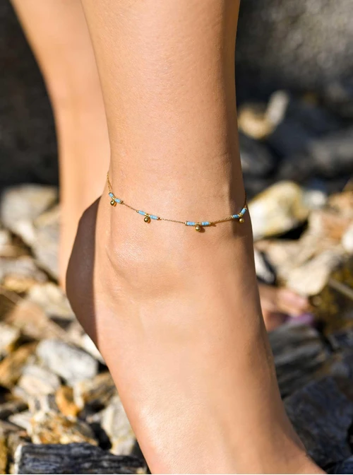 Bransoletka na kostkę koraliki Miyuki, stal pozłacana S109633Z04