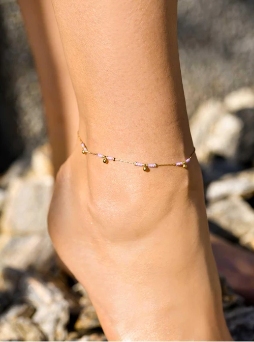 Bransoletka na kostkę koraliki Miyuki, stal pozłacana S109633Z08