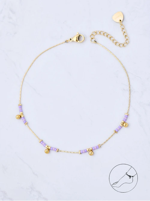 Bransoletka na kostkę koraliki Miyuki, stal pozłacana S109633Z08