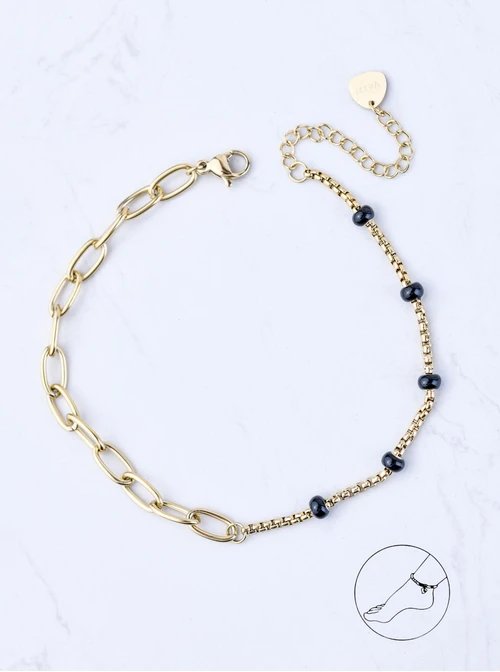 Bransoletka na kostkę, kuleczki, łańcuch, stal pozłacana S109617Z01