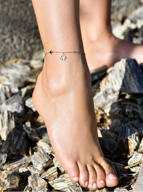 Bransoletka na kostkę, mapa, samolot, stal  S109623S00