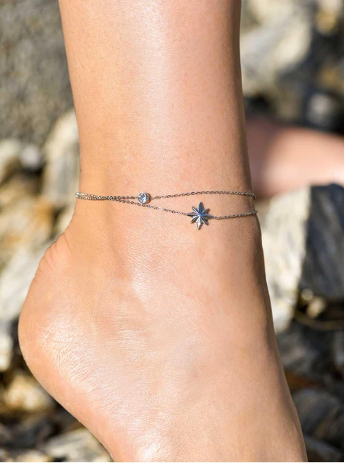 Bransoletka na kostkę, podwójna, gwiazdka, stal S109621S00