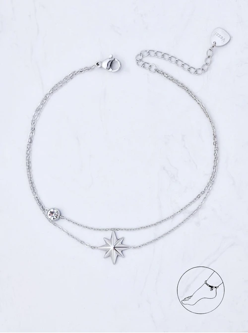 Bransoletka na kostkę, podwójna, gwiazdka, stal S109621S00