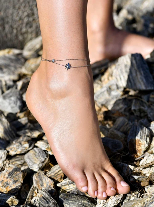 Bransoletka na kostkę, podwójna, gwiazdka, stal S109621S00