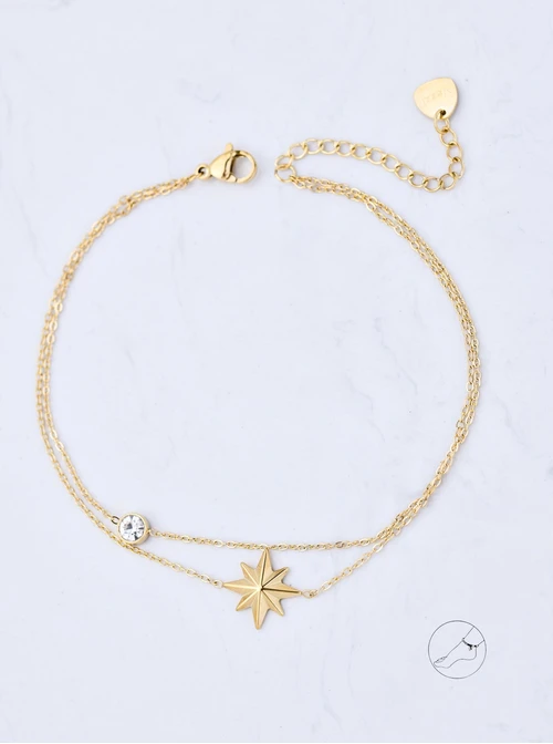 Bransoletka na kostkę, podwójna, gwiazdka, stal pozłacana S109621Z00