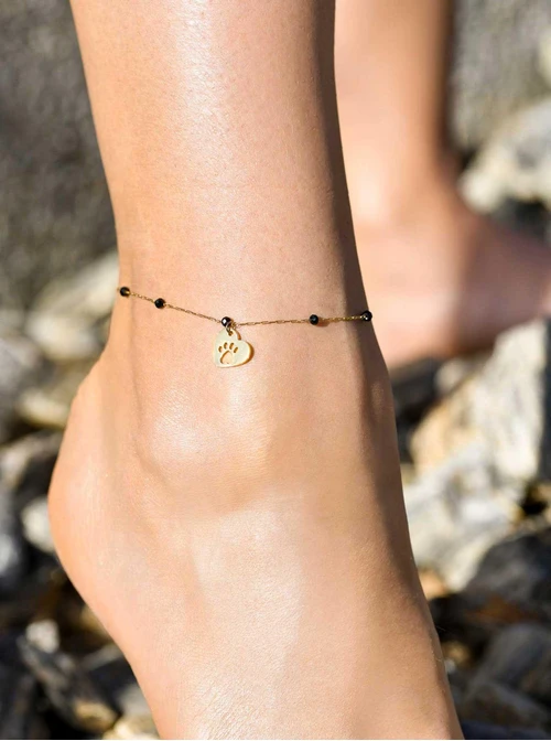 Bransoletka na kostkę, serce, łapka, stal pozłacana S109620Z01