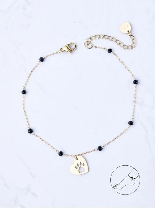 Bransoletka na kostkę, serce, łapka, stal pozłacana S109620Z01