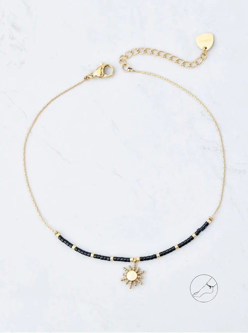 Bransoletka na kostkę słoneczko, koraliki Miyuki, stal pozłacana S109630Z01