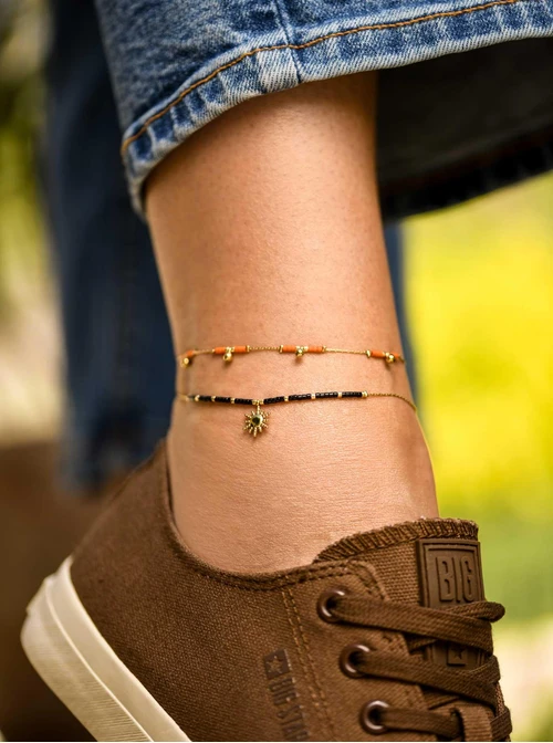 Bransoletka na kostkę słoneczko, koraliki Miyuki, stal pozłacana S109630Z01