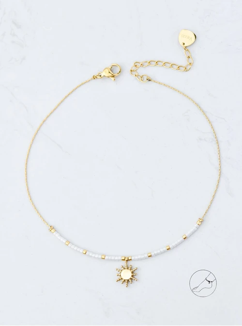 Bransoletka na kostkę słoneczko, koraliki Miyuki, stal pozłacana S109630Z02