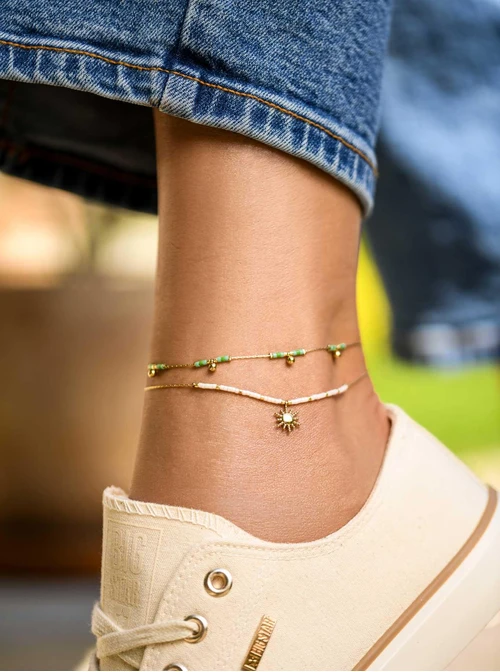 Bransoletka na kostkę słoneczko, koraliki Miyuki, stal pozłacana S109630Z02