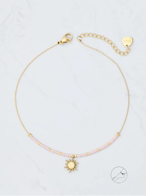 Bransoletka na kostkę słoneczko, koraliki Miyuki, stal pozłacana S109630Z06