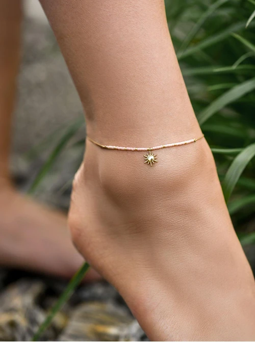 Bransoletka na kostkę słoneczko, koraliki Miyuki, stal pozłacana S109630Z06