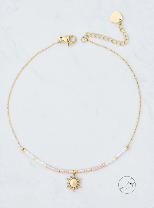 Bransoletka na kostkę słoneczko, koraliki Miyuki, stal pozłacana S109630Z07