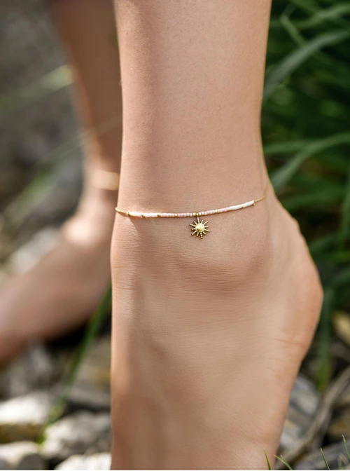 Bransoletka na kostkę słoneczko, koraliki Miyuki, stal pozłacana S109630Z07