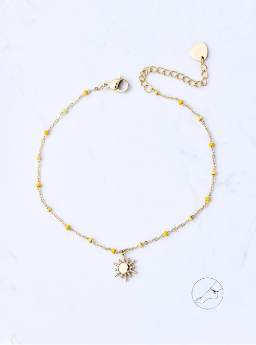 Bransoletka na kostkę, słoneczko, stal pozłacana S109615Z10