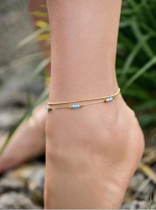 Bransoletka podwójna na kostkę, stal pozłacana S109631Z04