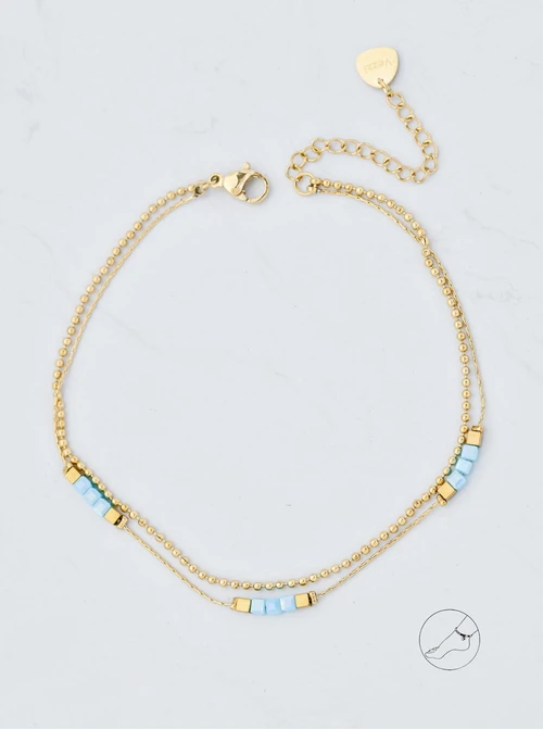 Bransoletka podwójna na kostkę, stal pozłacana S109631Z04