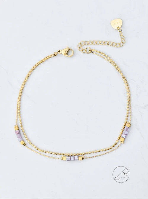 Bransoletka podwójna na kostkę, stal pozłacana S109631Z08