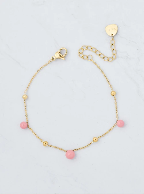 Bransoletka różowe kuleczki, stal pozłacana S109452Z06