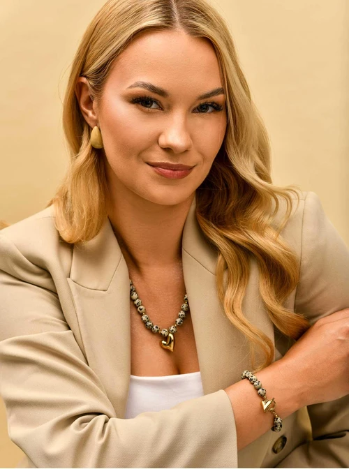 Bransoletka serce, Jaspis Dalmatyńczyk, stal pozłacana S109890Z00