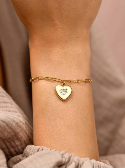Bransoletka serce, łańcuch, stal pozłacana  S109517Z00