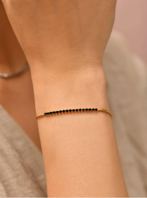 Bransoletka tenisowa, czarne kryształki, stal pozłacana S109906Z01