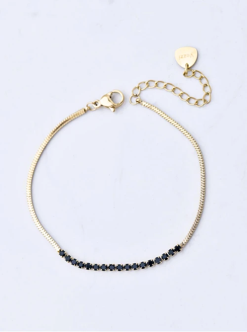 Bransoletka tenisowa, czarne kryształki, stal pozłacana S109906Z01