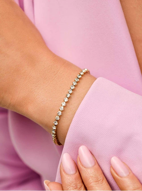 Bransoletka tenisowa kryształki, stal pozłacana S109912Z00