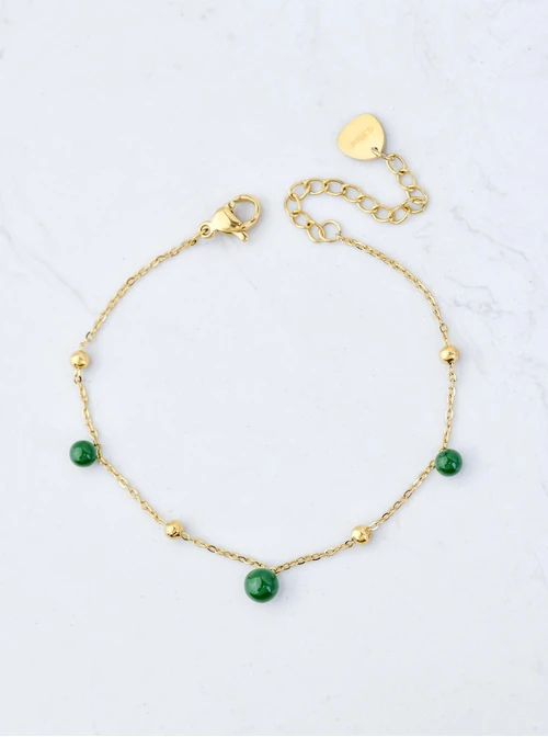 Bransoletka zielone kuleczki, stal pozłacana  S109452Z05