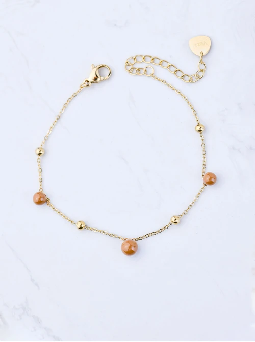 [Zestaw] Naszyjnik beżowe kuleczki, stal pozłacana S309451Z13