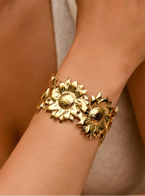 Bransoletka kwiaty, stal pozłacana S109652Z00