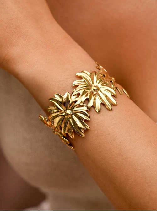 Bransoletka kwiaty, stal pozłacana S109656Z00