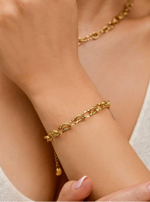 Bransoletka łańcuch, baza Charms, stal pozłacana S109745Z00