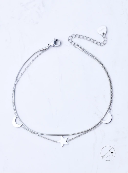 Bransoletka na kostkę, podwójna, księżyce, stal S109646S00