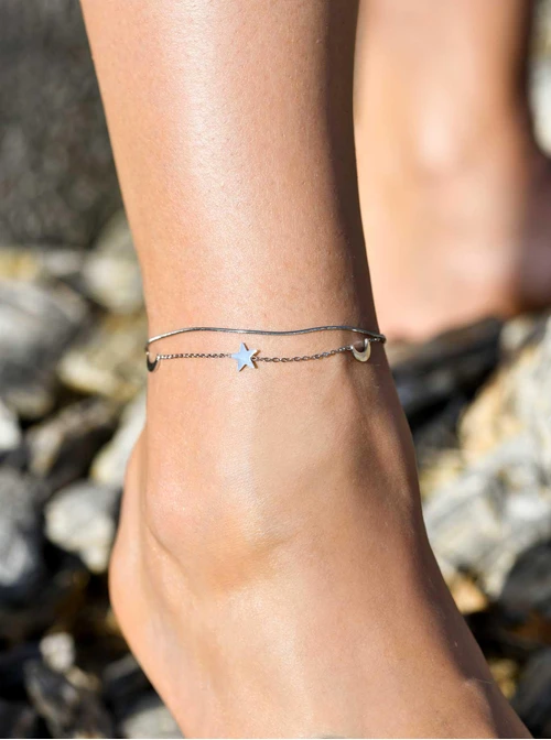 Bransoletka na kostkę, podwójna, księżyce, stal S109646S00